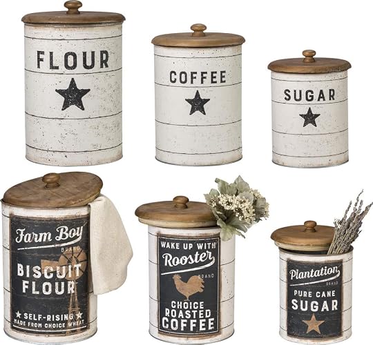 Primitives by Kathy 39060 Farmhouse Tin Canisters, Sugar/Coffee/Flour