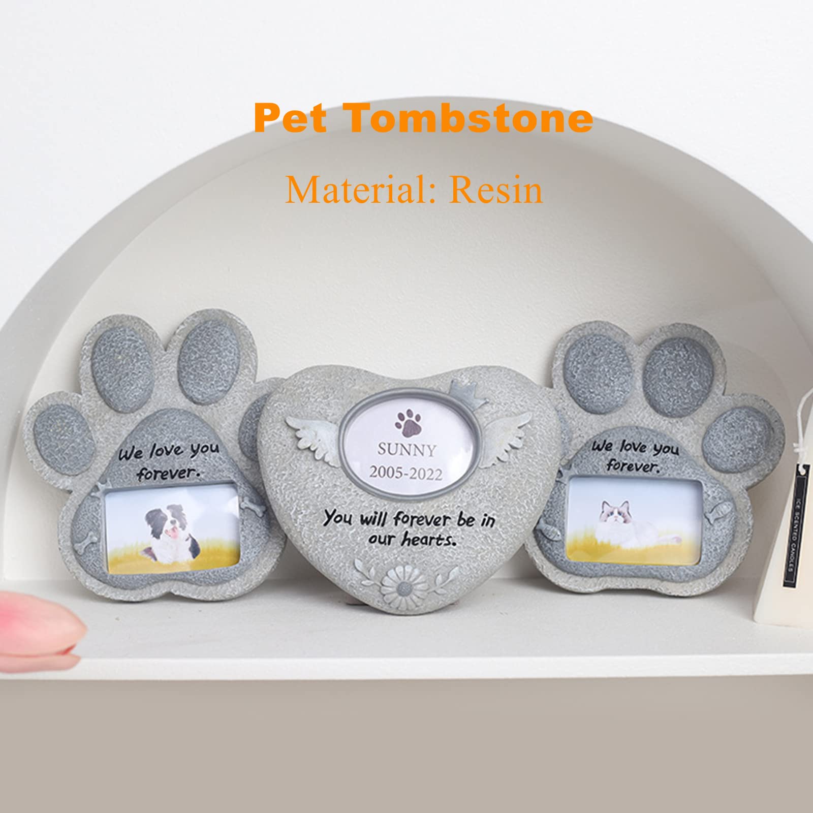 Pietra tombale per cani, resina a forma di cuore, decorazione per la tomba, resistente alle intemperie, per prato e giardino, impronta digitale