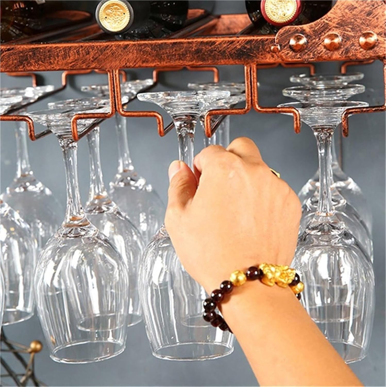 Wine Shelf Vintage Metal Wine Rack with Double Layer Bottle & Glass Holder | Wall-Mounted Rustic Decor for Kitchen/Bar/Restaurant Wine Holder