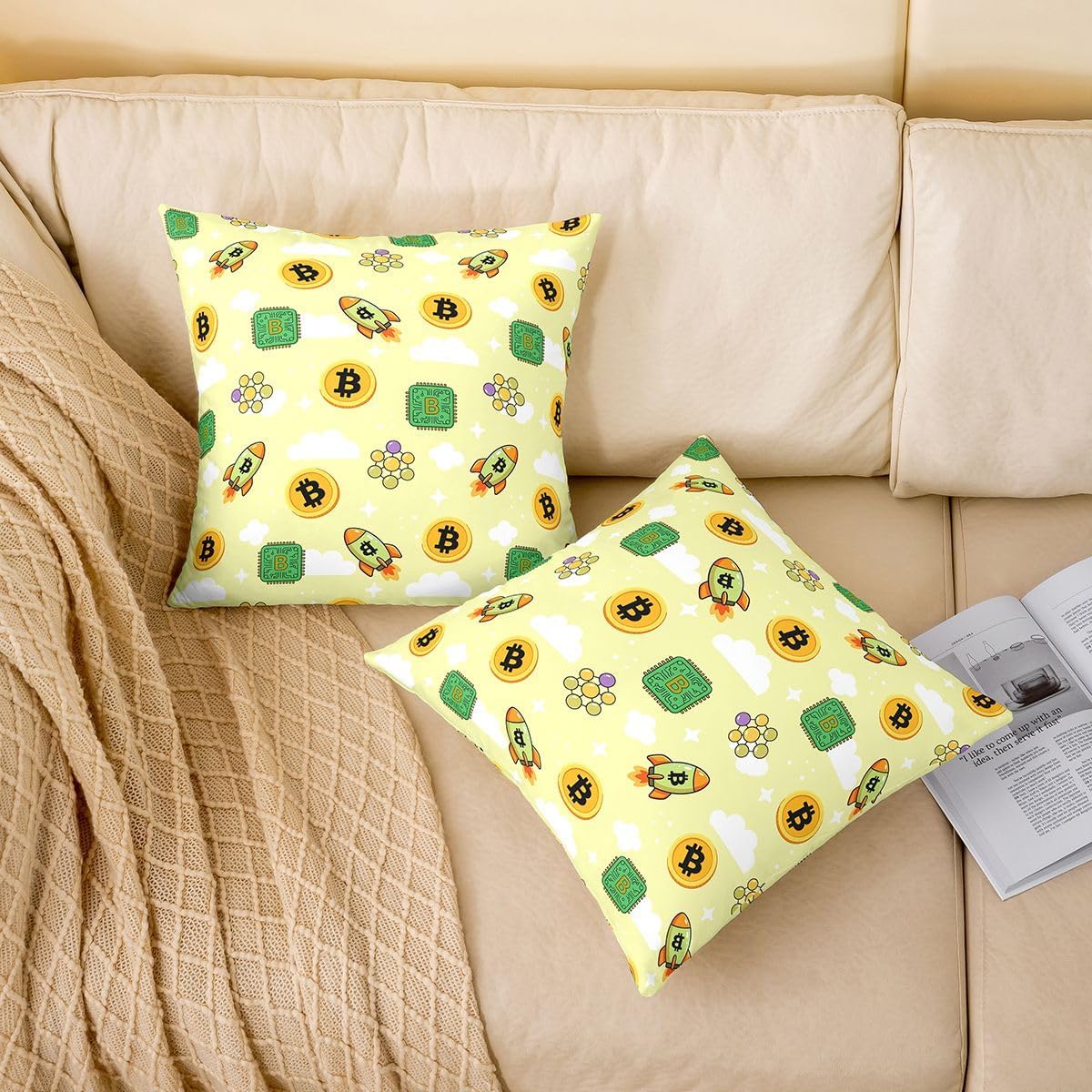 Castle Fairy Cartoon Bitcoin Kids Throw Pillow Cover,2 Pack 18"x18" image 2