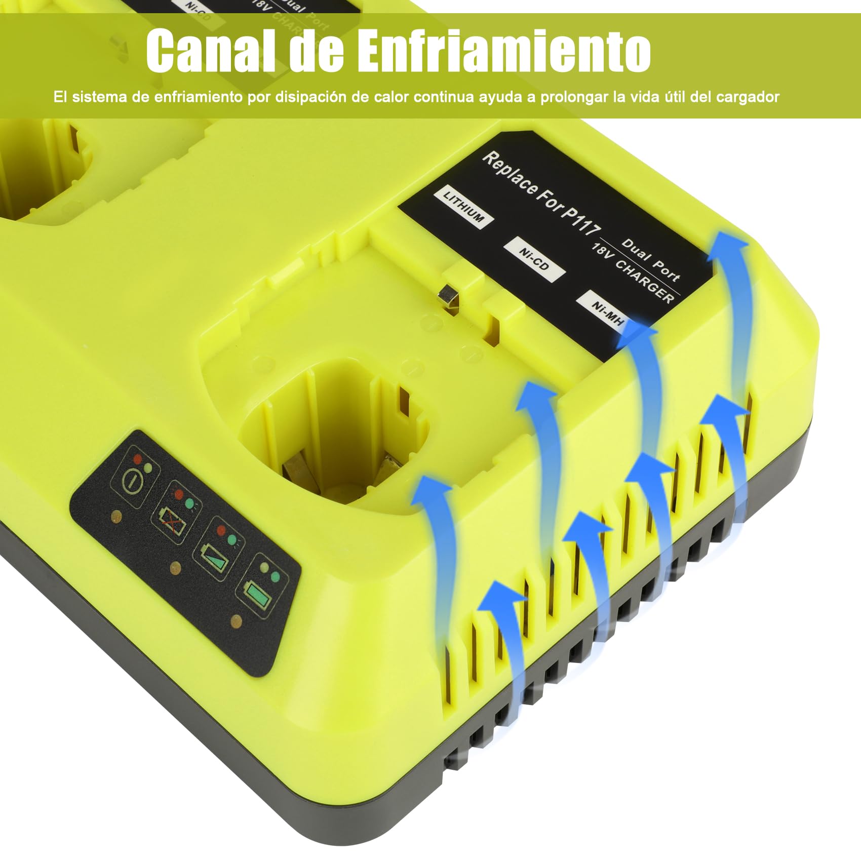 KUNLUN P117 - Cargador para Ryobi 18 V, batería de repuesto para Ryobi One+ P108 P107 P104 P105 P102 P103 P117 batería Li-ION/Nih