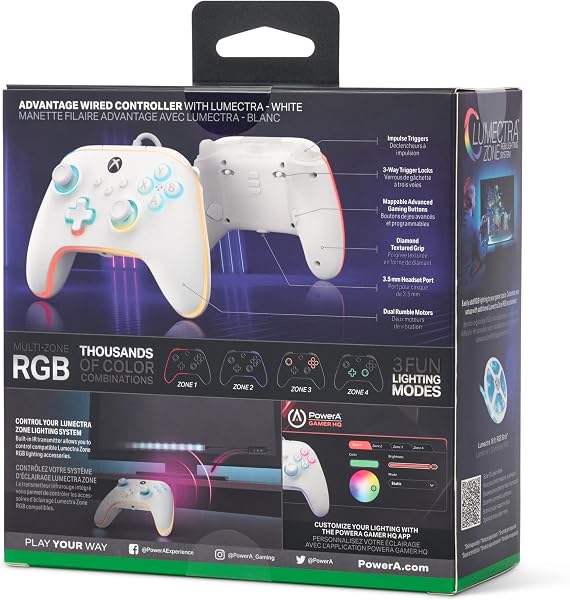 Power A Mando con cable Advantage para Xbox Series X|S con Lumectra - Blanco, mando, mando para videojuegos con cable, mando para juegos, Xbox One, con licencia oficial - 3