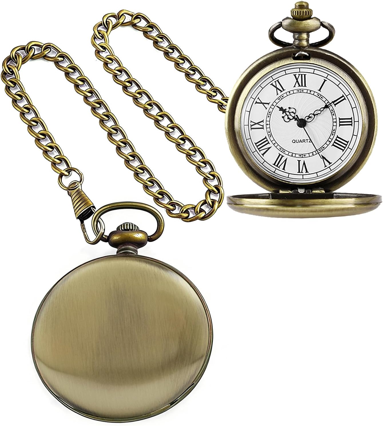 Smooth Pocket Watch Alloy Steel Quartz Roman/Arabic Numerals with 37cm Chain for Father's Day Xmas Best Gifts