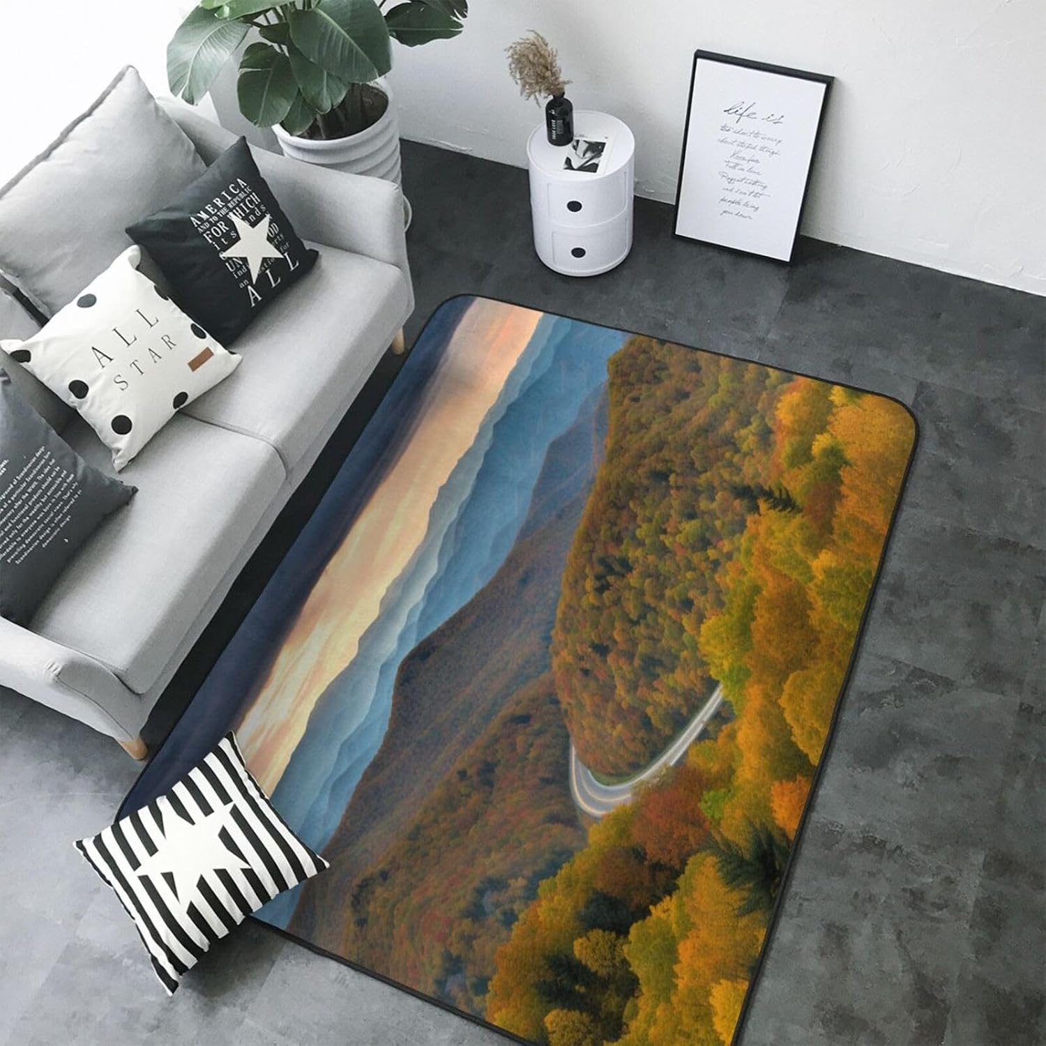 Flannel Non-Slip (Blue Ridge Parkway Mountains) Rug Pad 80×50in Soft Washable Protective for Hardwood Floors Bedroom Bathroom Living Room