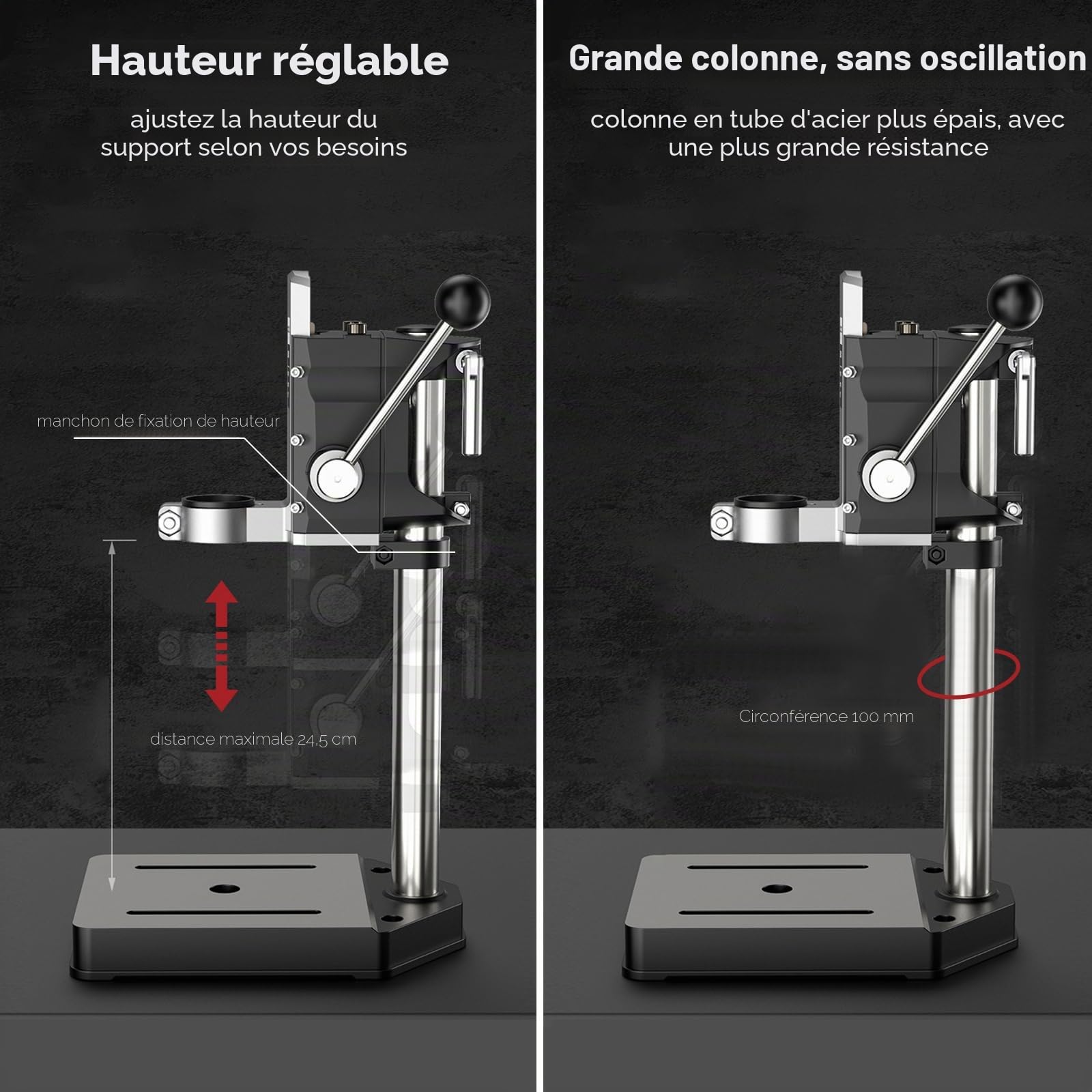 Support De Perceuse à Main, établi De Table, Support De Poinçon Réglable, Outil De Réparation Avec Base En Alliage D'aluminium, Intégrant Les Fonctions De Perçage, De Meulage Et De Découpe