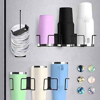 2PCS Magnetic Cup Holder for Refrigerator,Water Bottle Organizer for Stanley 40oz,30oz,20oz Tumbler,Tumbler Lid Organizer for Stanley Cup Accessories,6PCS Glass Strong Fridge Magnets