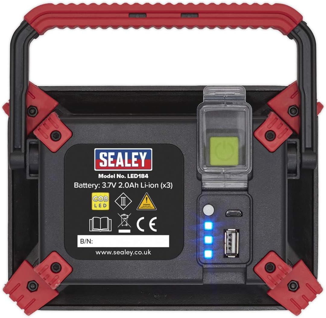 Sealey LED184 Rechargeable Portable Floodlight + Power Bank 20W COB LED