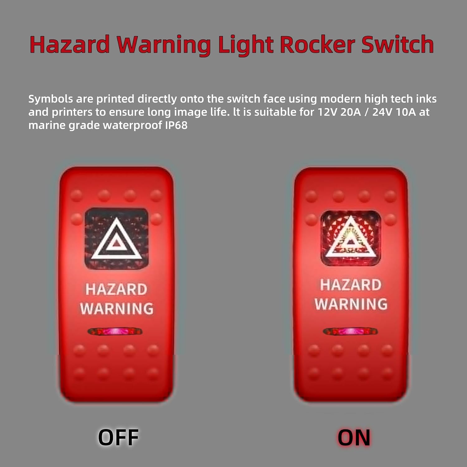 Hazard Warning Rocker Switch LED 5 Pin SPST 12V ON-Off Emergency Stop Switch with Red Cover, Car Hazard Lights Rocker Toggle Switches Waterproof for Automotive Marine Boat Truck UTV RZR Console