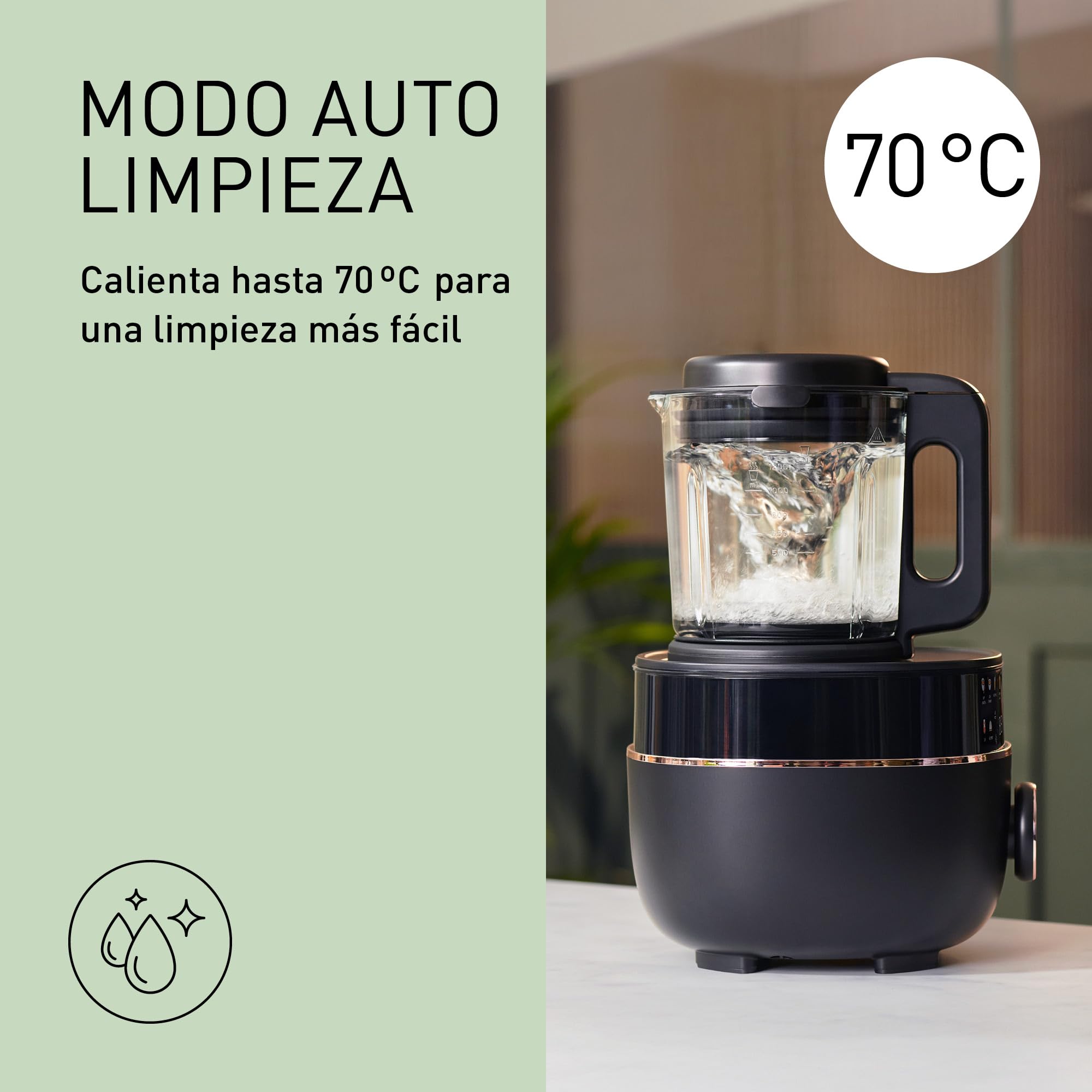Panasonic MX-HG4401KXE Licuadora y Maquina para Sopa, 1.2 L, 800 W, Caliente y Frío, 9 Modos Automáticos, 10 Velocidades, Temporizador, Mantener Caliente, Limpieza Automática, Negro y Oro Rosa