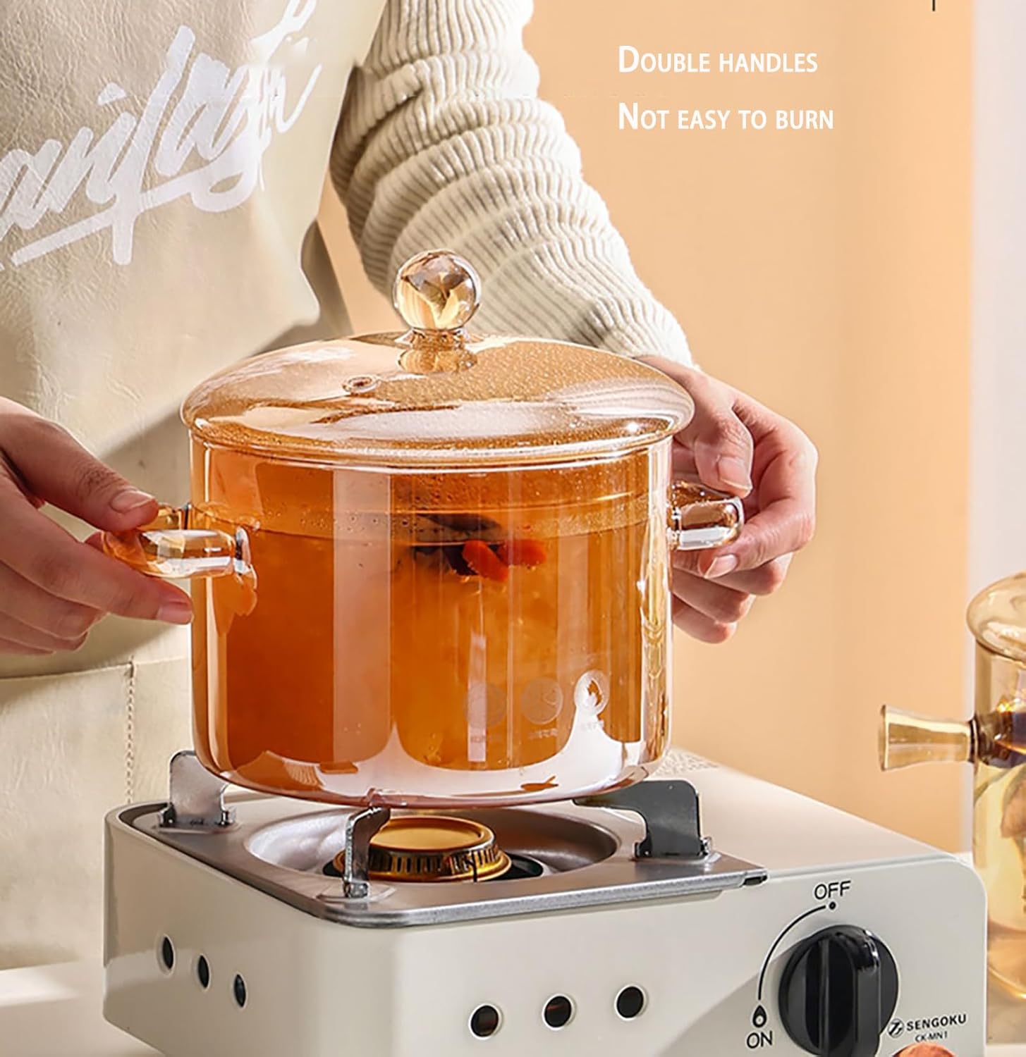 Clear Glass Simmer Pot Glass Pots for Cooking Glass Saucepan Pot Simmer Pot for Stove Top Oven/Gas Safe for Soup Milk Porridge,Amber,1500ml