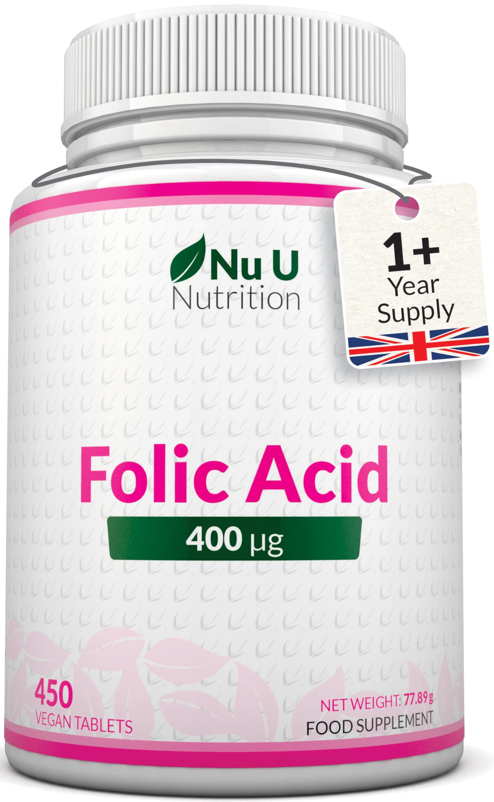 Folic Acid 400 mcg - 450 Vegan Tablets - 15 Month Supply - High Strength Pregnancy Vitamins for Women - Vitamin B9 Supports Maternal Tissue Growth During Pregnancy - Prenatal Vitamins
