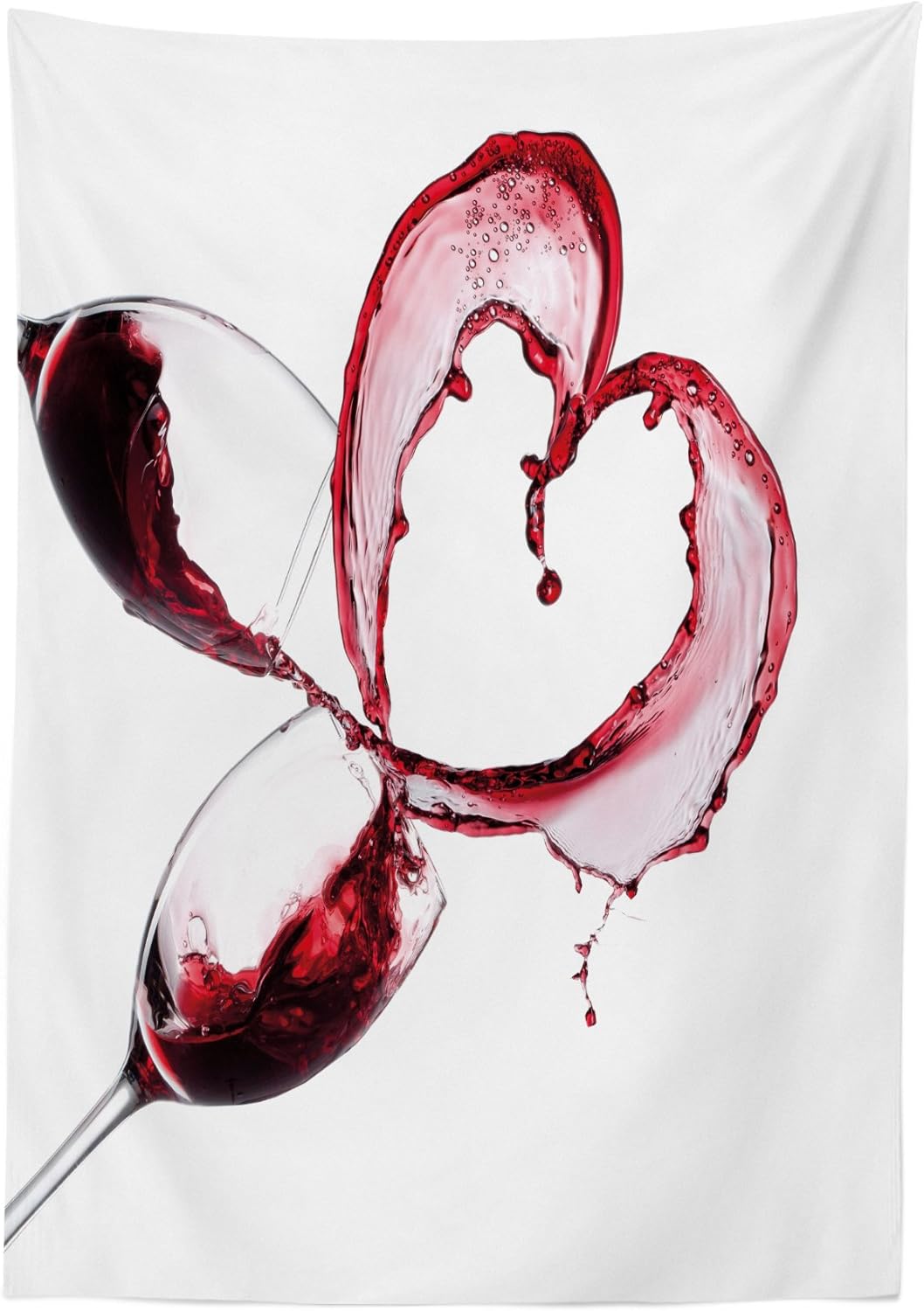 Suреr Sаlе 🛒 Ambesonne Wine Tablecloth, Heart Shape with Spilling Red Wine in Glasses Romantic Valentines Day Concept, Rectangular Table Cover for Dining Room Kitchen Decor, 60 X 90, Burgundy White