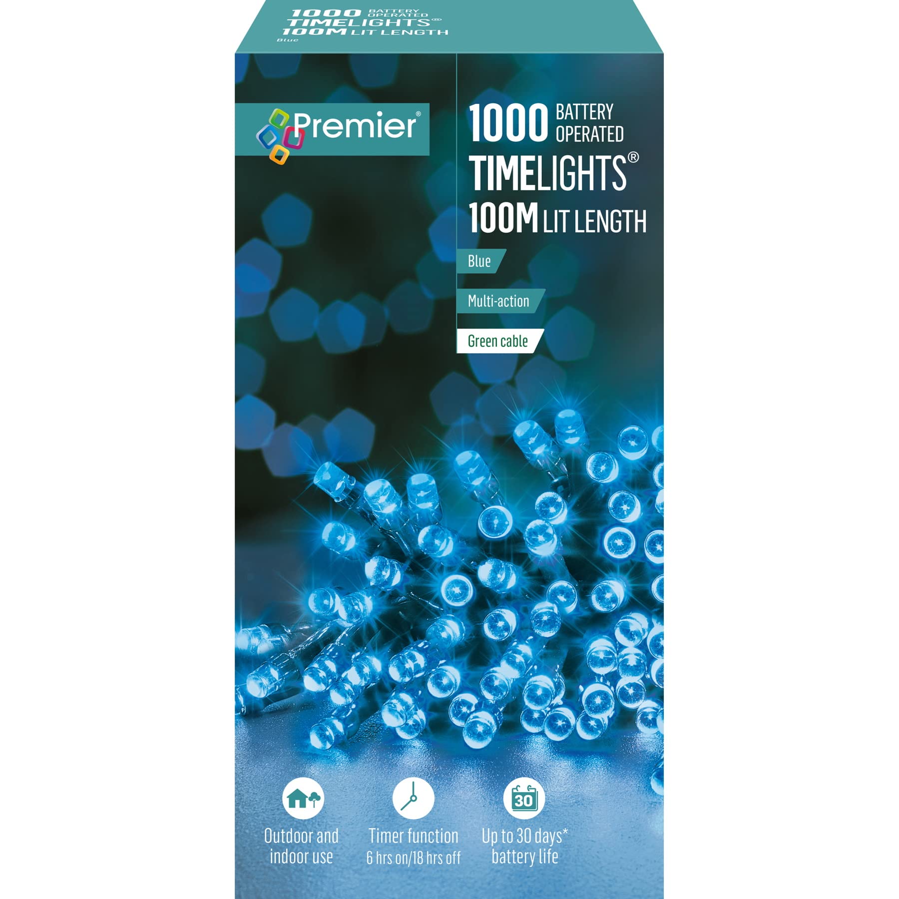 Premier Blue Battery Operated Multi Action Timer Function Timelights 1000 Leds 100M