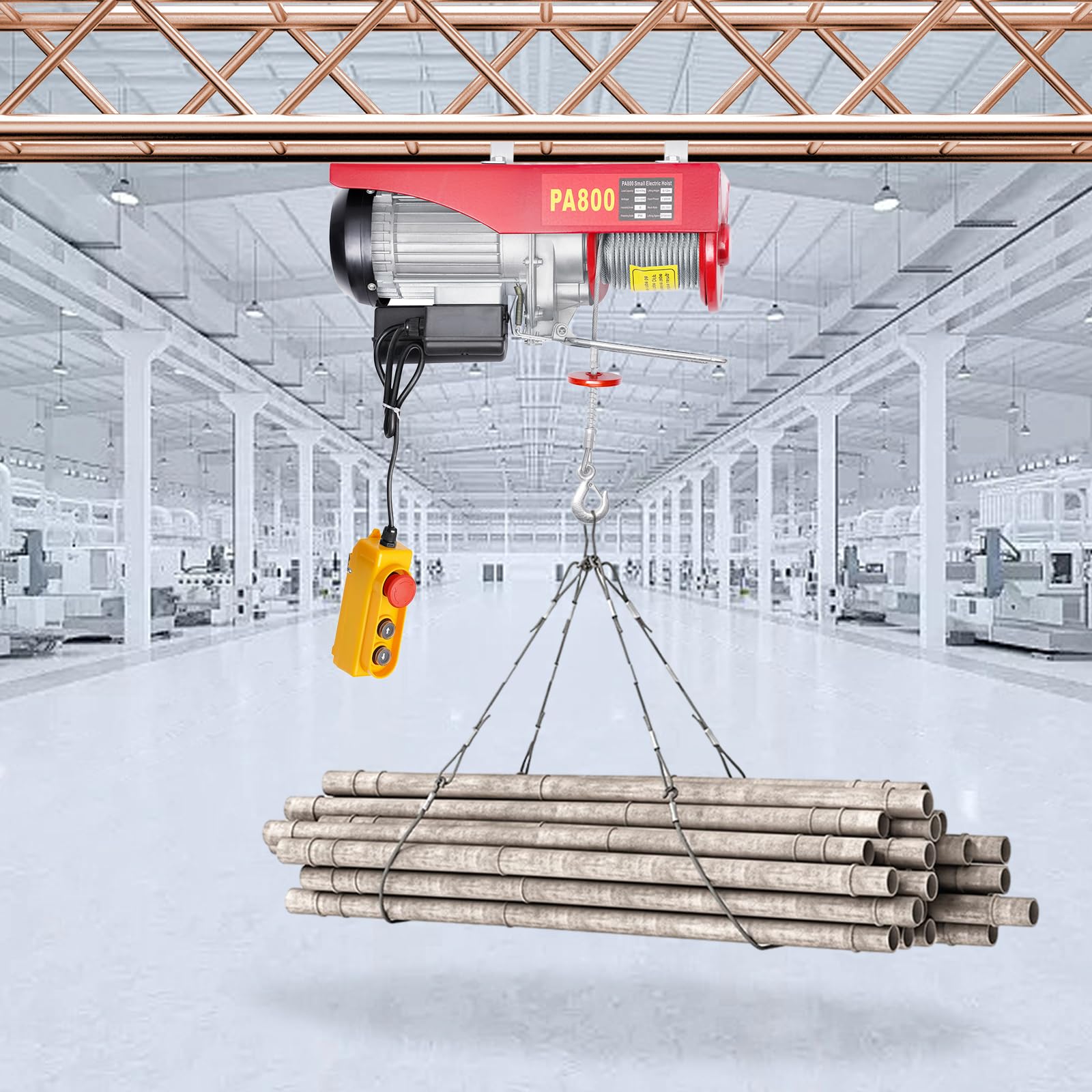 Ponte sollevatore elettrico con ponte sollevatore automatico IP40, gancio a vento elettrico per garage soffitti soffitti (rosso)