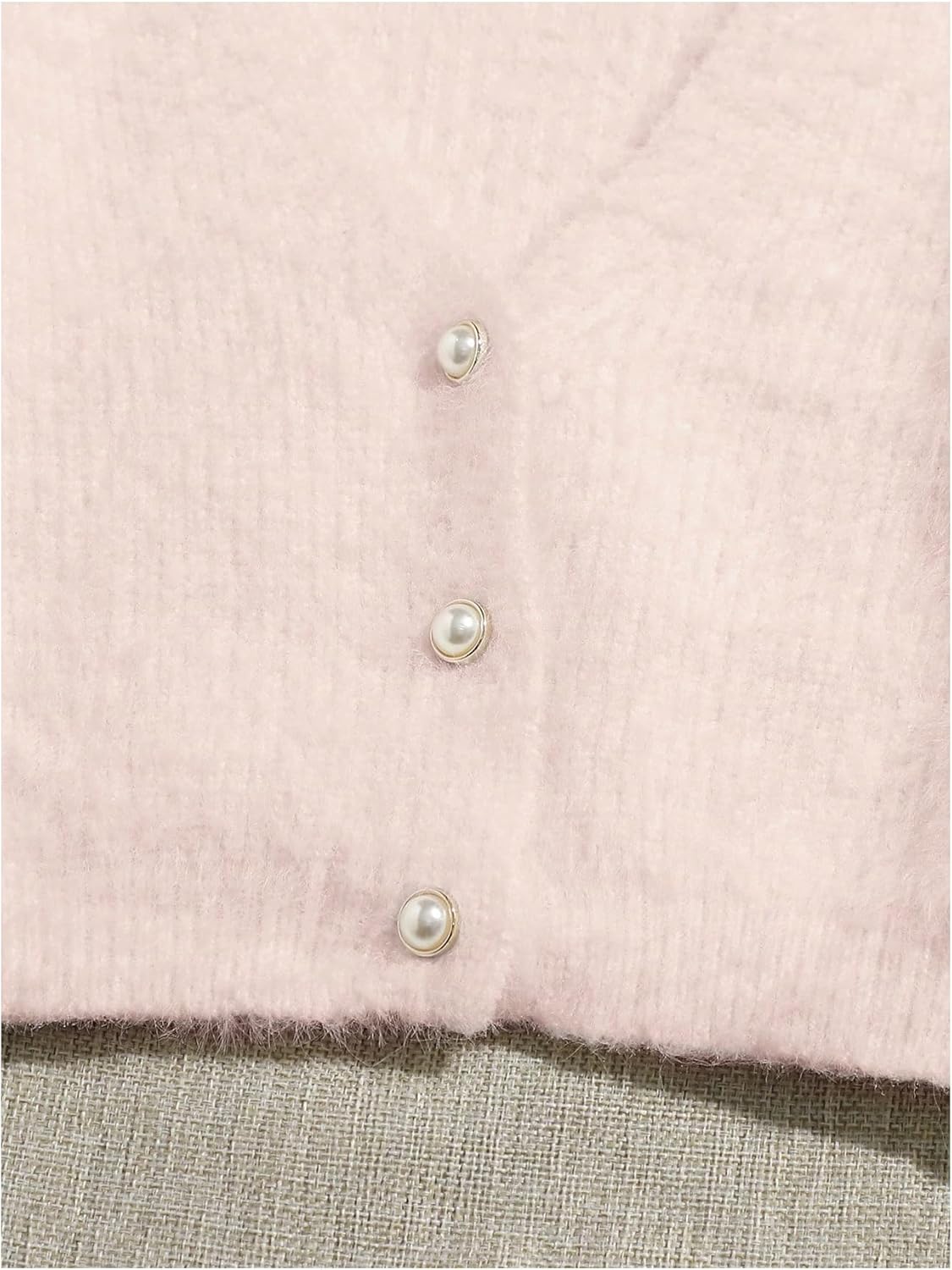 GORGLITTER Women's Fuzzy Crop Sweater Cardigan 2025 Winter Holiday Outfits Chunky Pearl Button Down Long Sleeve Cardigan - Image 5