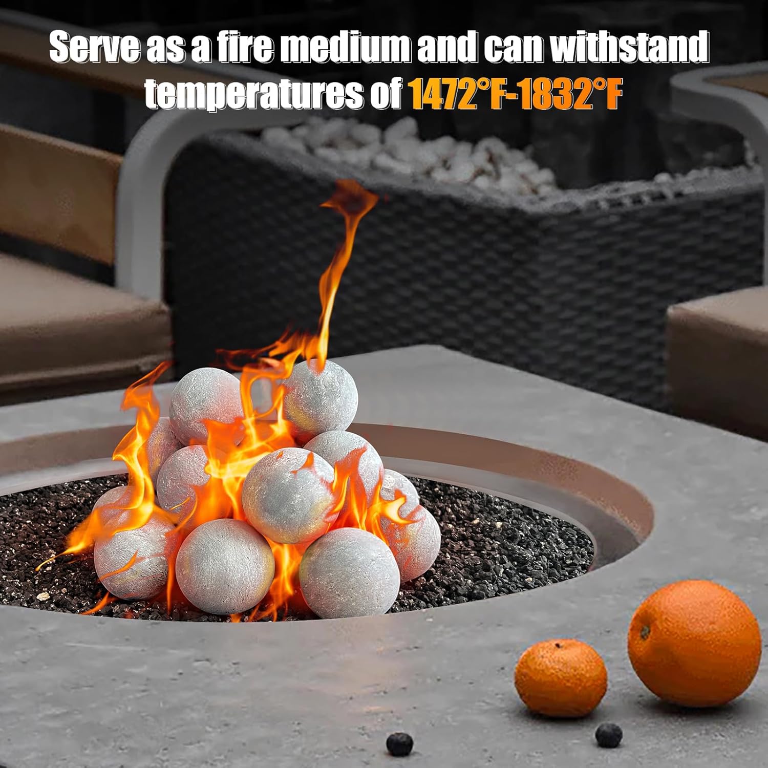 Zhenx Ceramic Fire Balls, 5 Inch, Set of 6 Round Fire Stones, for Indoor and Outdoor Fire Pits, Fire Bowls and Fireplaces, Grey