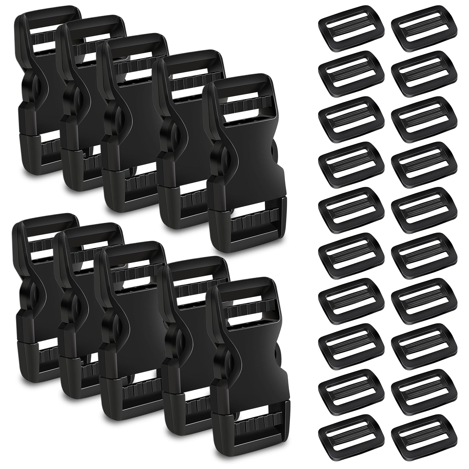 CooBigo Buckle 1" Quick Release Buckle for Straps, Plastic Buckle Clip+Tri-Glide Slide