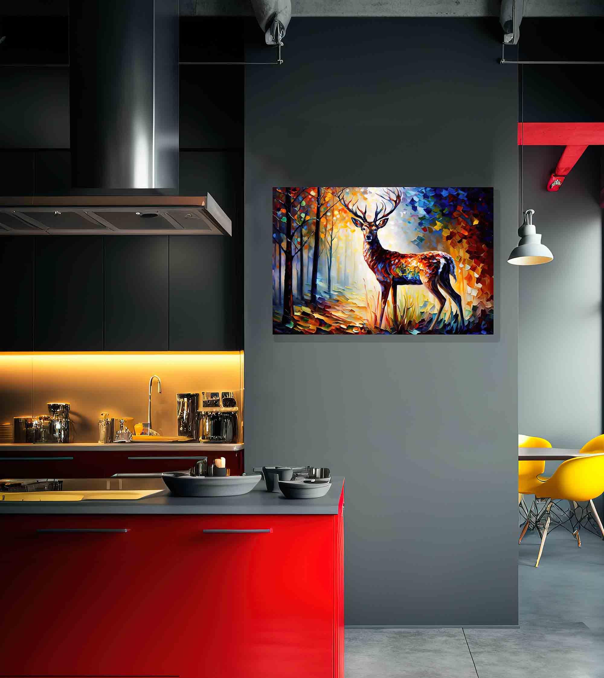 Artley Prints - Majestic Deer in Forest Colourful Canvas Pictures for Walls - Art for Living Room Abstract Animal Artwork Prints, 51 x 35cm (20 x 14 inches) — view 7