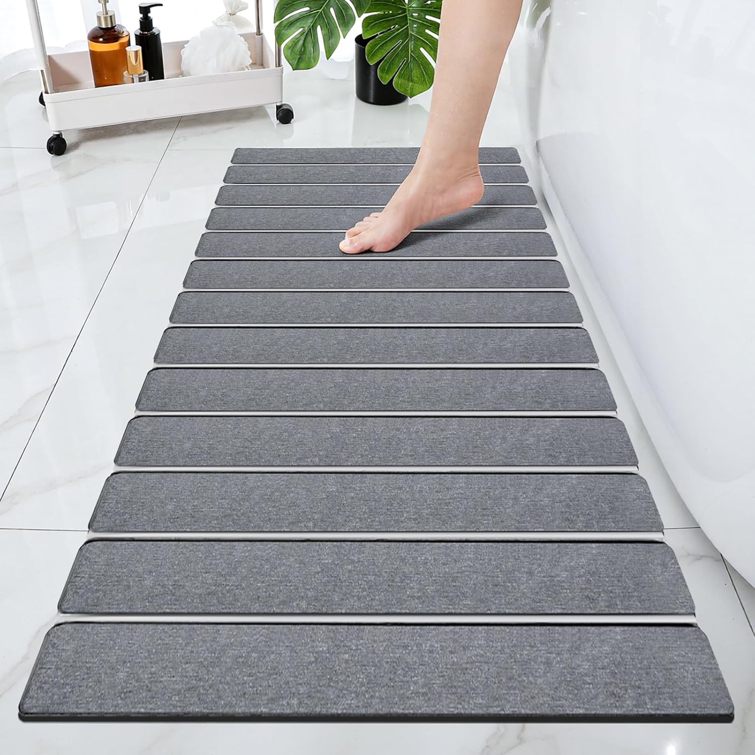 Cuckan Foldable Stone Bath Mats for Bathroom Super Absorbent Diatomaceous Earth Bath Mat Quick Dry Bath Rug Drying Mats with Non Slip Shower Rug Tub Shower Mat