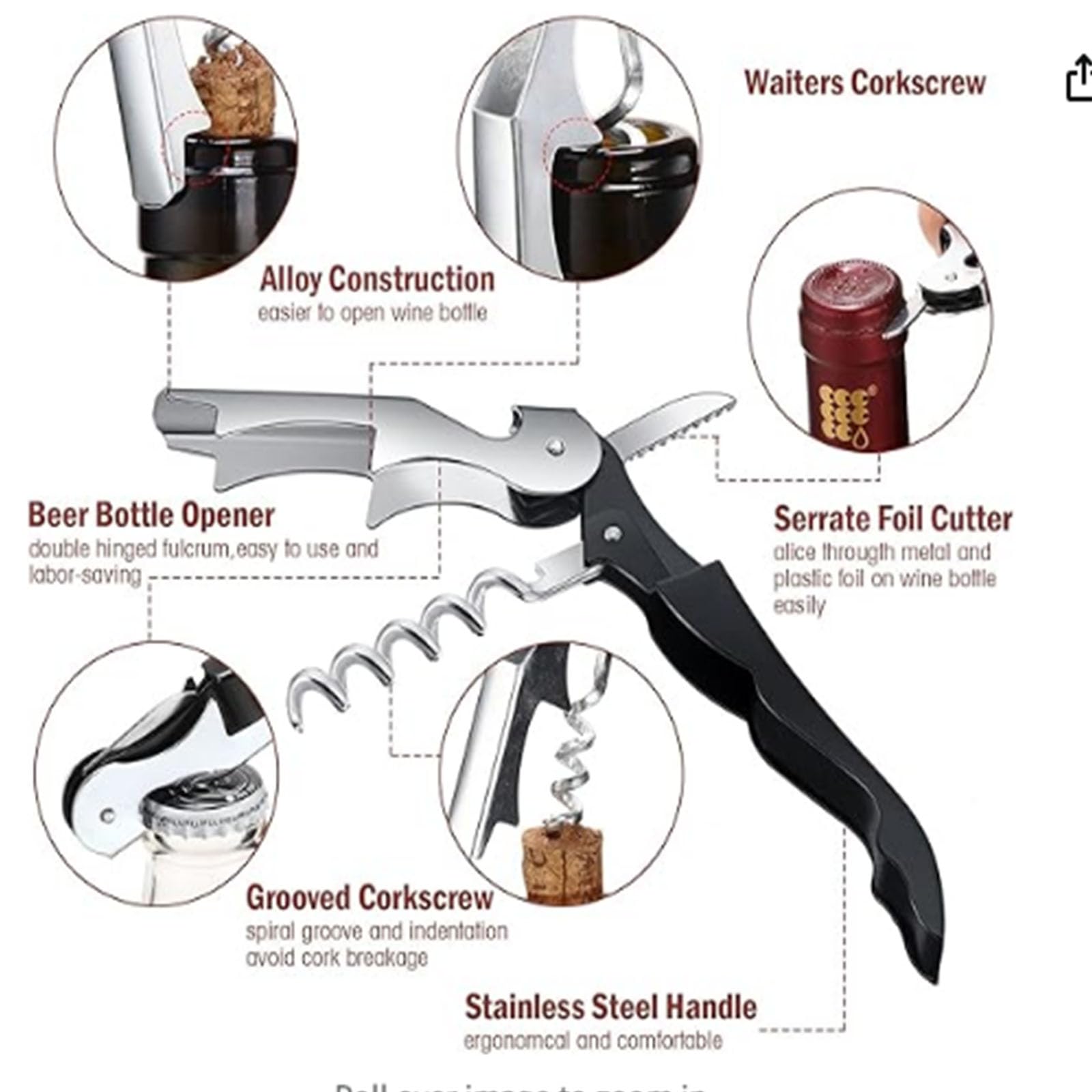 Abridor de Botellas de Vino,70G Engrosado Acero Inoxidable Doble Bisagras Llave con Lámina Cutte Para Camareros de Restaurante, Camarero Profesional Sacacorches Vino Abredores Conjunto (20, Rojo)