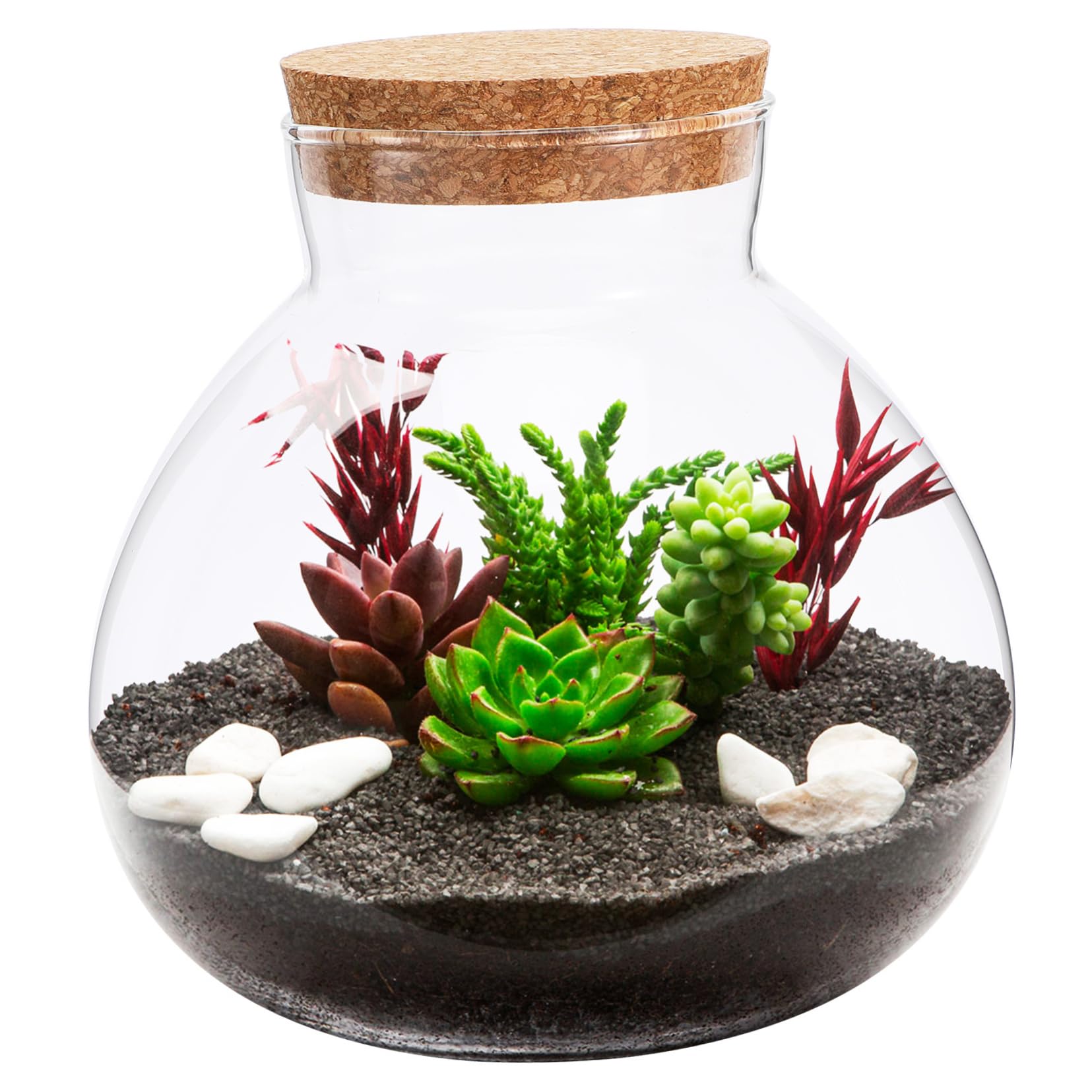 Round Glass Terrarium Jar Bottle: Micro Landscape Cork Lid Canister Accessories for DIY Plant Creations Kitchen Food Storage Home Living Room Table Decoration