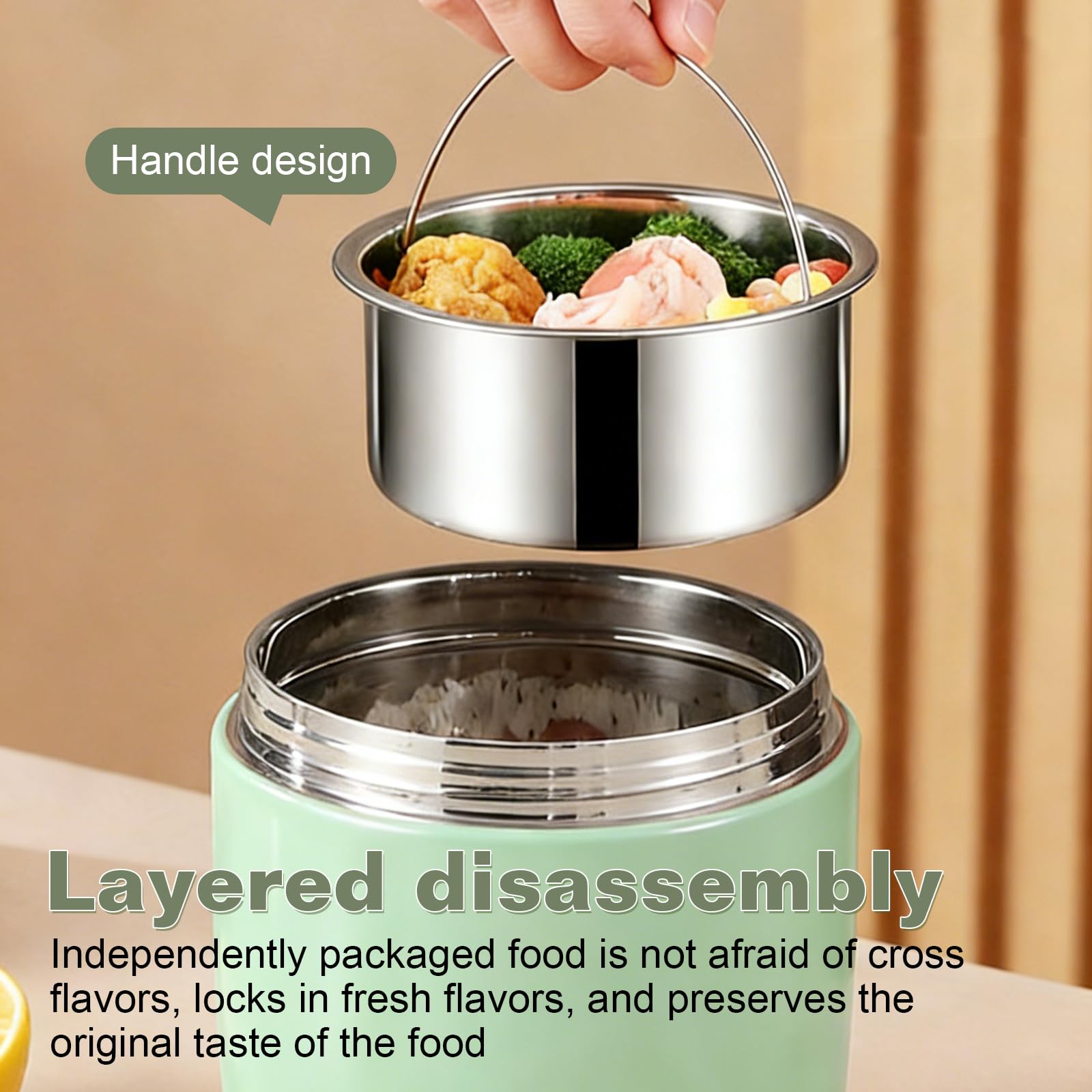 Contenitore termico per alimenti, 1200 ml: contenitore termico a doppia parete, in acciaio inox, a prova di perdite, con coperchio, termico, per ufficio, scuola, attività all'aperto (verde