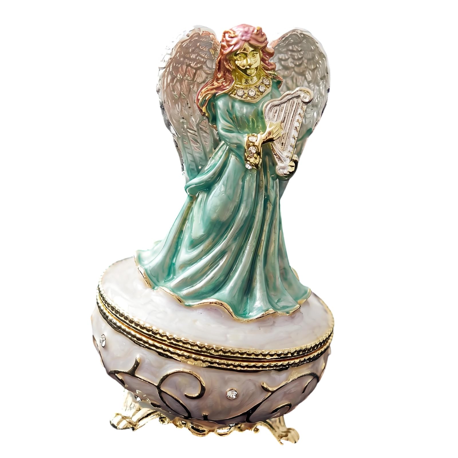 Limtula Figurine Jewelry Trinket Box, Alloy Color-Finish Holder with Sparkling Accents, Hinged Vanity Display Organizer Tabletop Hinged Round Holder
