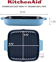 Vista 2 de KitchenAid Parrilla cuadrada de hierro fundido esmaltado y bandeja para asar, 11 pulgadas, terciopelo azul