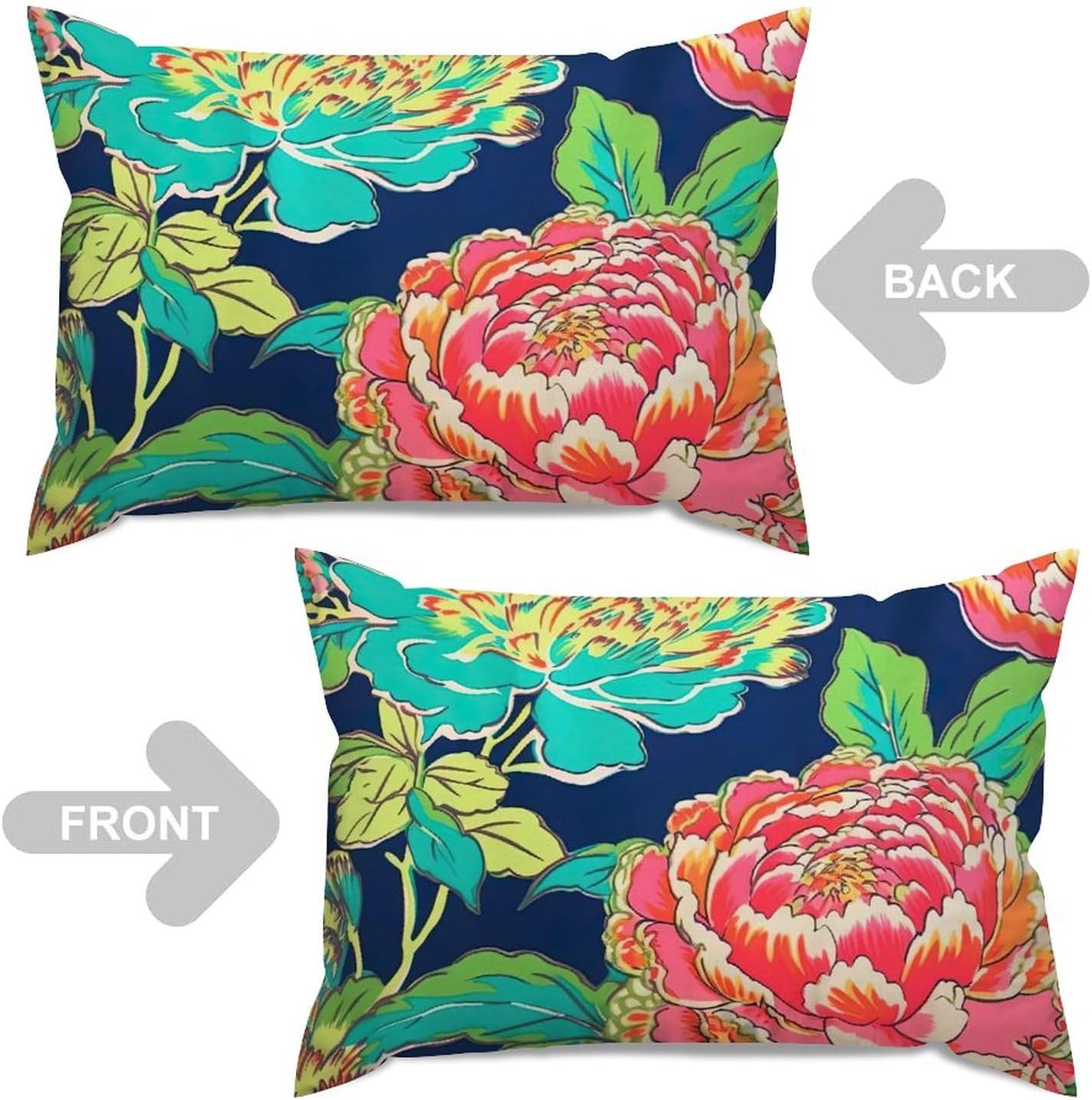 Asian Throw Pillow Cover Navy Pink Chinoiserie Peony Floral Pillow Case Traditional Chinese 20x30in Set of 2 Cotton Linen Vintage Rectangular Throw Pillow Cover for Couch Sofa Couch Chair
