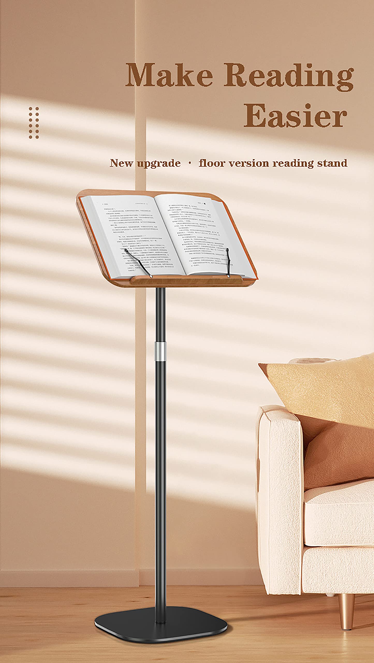 Leggio per libri per la lettura, altezza solida portatile e angoli regolabili, supporto per libri di grandi dimensioni con fermagli per pagine, struttura in legno e metallo robusto
