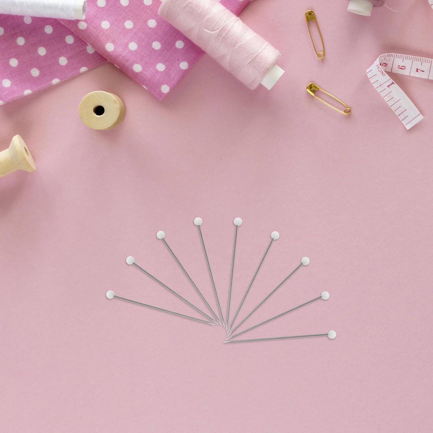 NUOBESTY 500pcs White Glass Head Positioning Pins for Sewing DIY Crafting, 38mm Straight Quilting Needles for Dressmaking and Hand Sewing Accessories