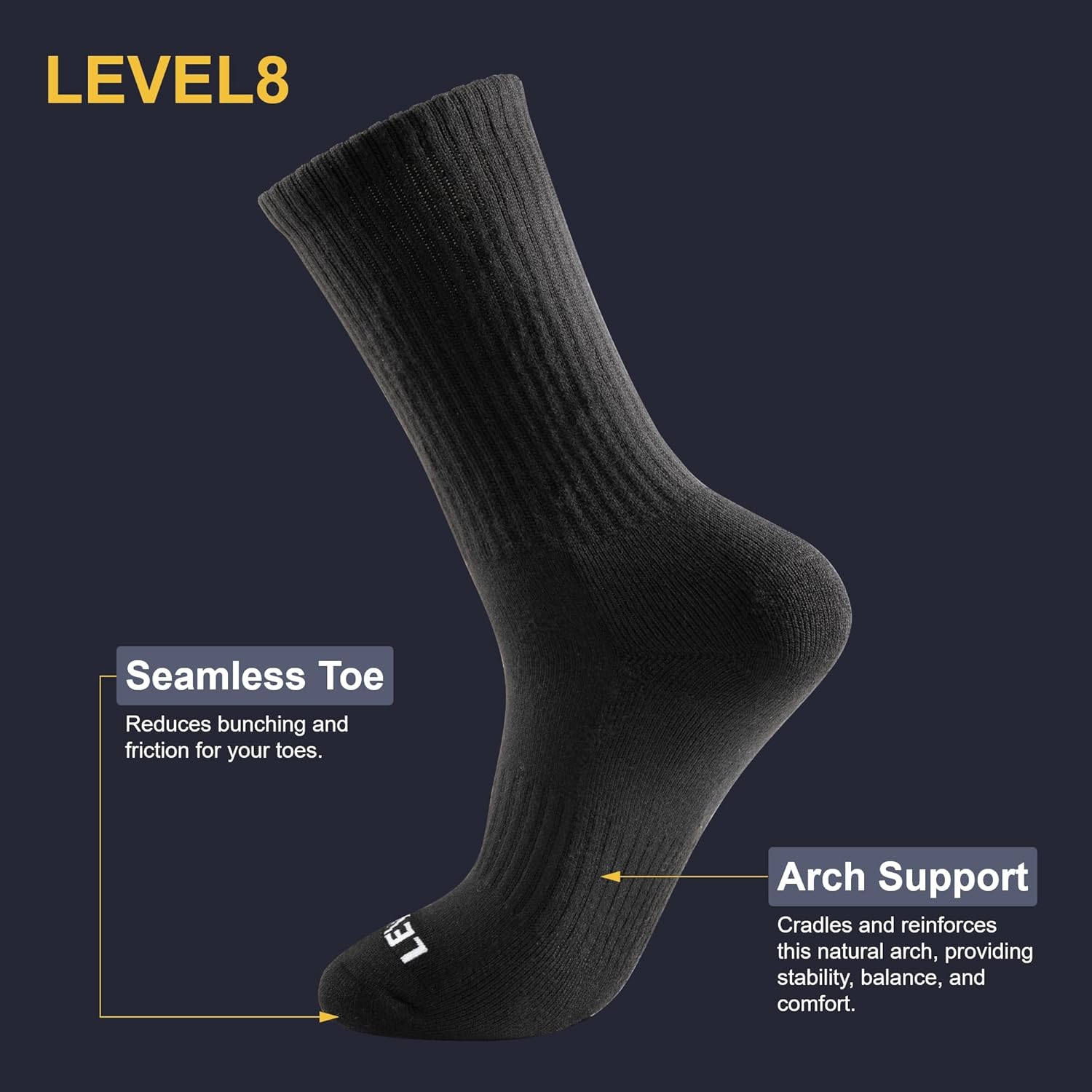 LEVEL8 Mens Work Crew Socks, Comfy Mid Calf Dress Socks, Moisture Wicking, Running and Exercise, 6 Pairs - Image 5