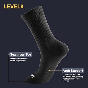 LEVEL8 Mens Work Crew Socks, Comfy Mid Calf Dress Socks, Moisture Wicking, Running and Exercise, 6 Pairs