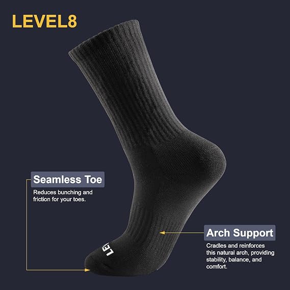 LEVEL8 Mens Work Crew Socks, Comfy Mid Calf Dress Socks, Moisture Wicking, Running and Exercise, 6 Pairs