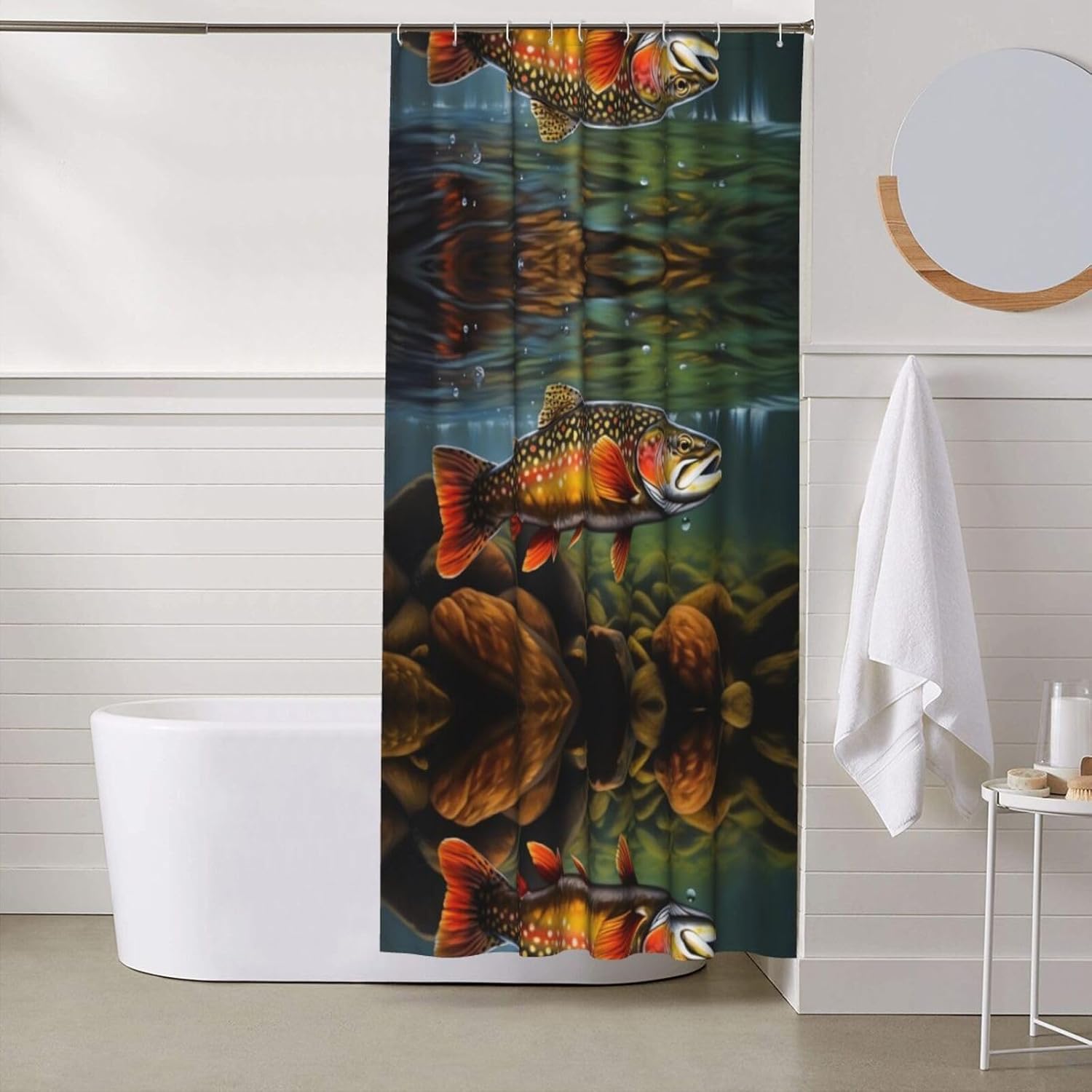 KIROJA Brook Trout Fly Fishing Shower Curtain,Waterproof Fabric Shower Curtains Bathroom Bathtub Decor with Hanging Hooks,60x72 in