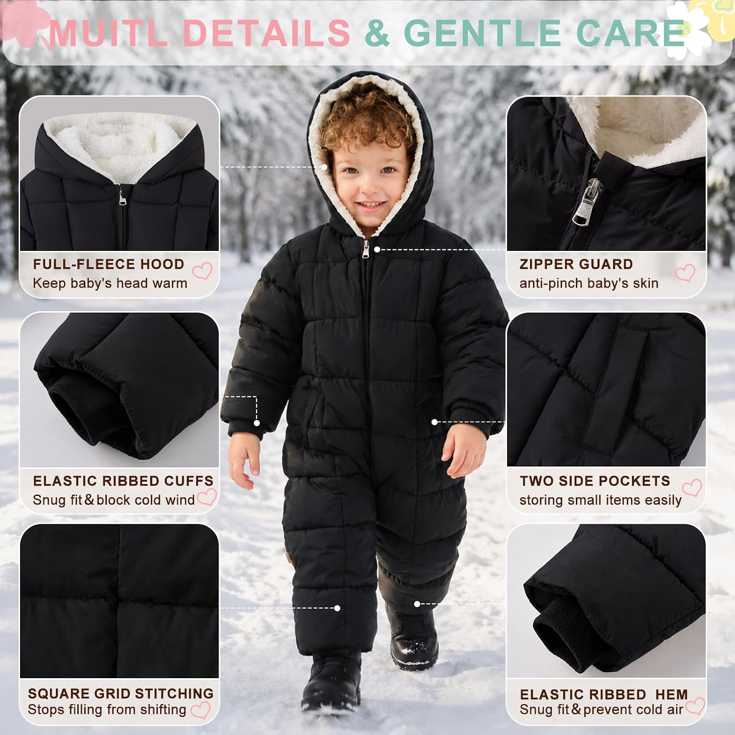 UVIPC Baby Boys Girls Snowsuit 6M-3T Winter Suit Clothes Hooded Romper Jumpsuit Bear Outfit Double Zipper Water-Resistant
