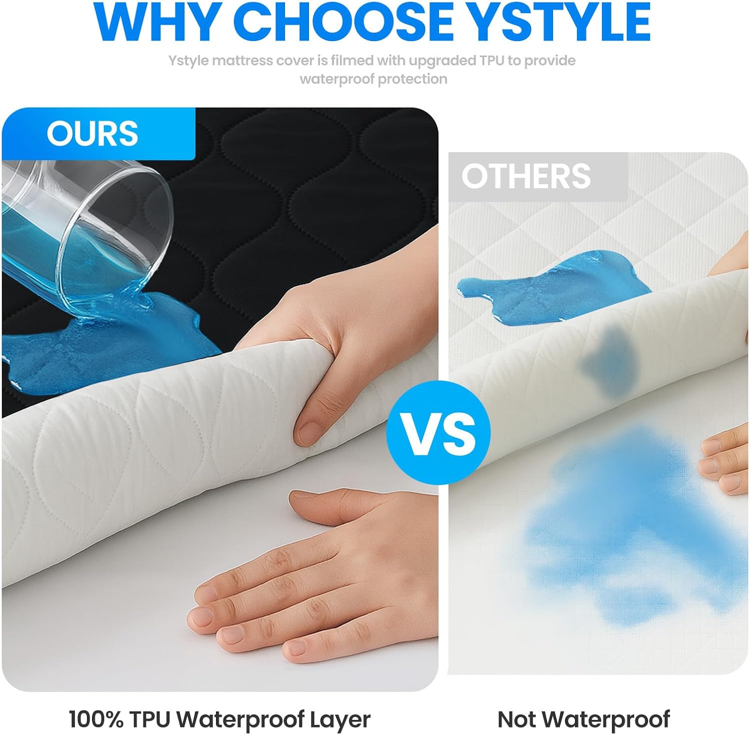 Waterproof Mattress Protector,California King Mattress Protector Fitted Up to 16" Deep Pocket, Soft Breathable Bed Mattress Cover for Bedroom,Doom Room Machine Washable,(Black)