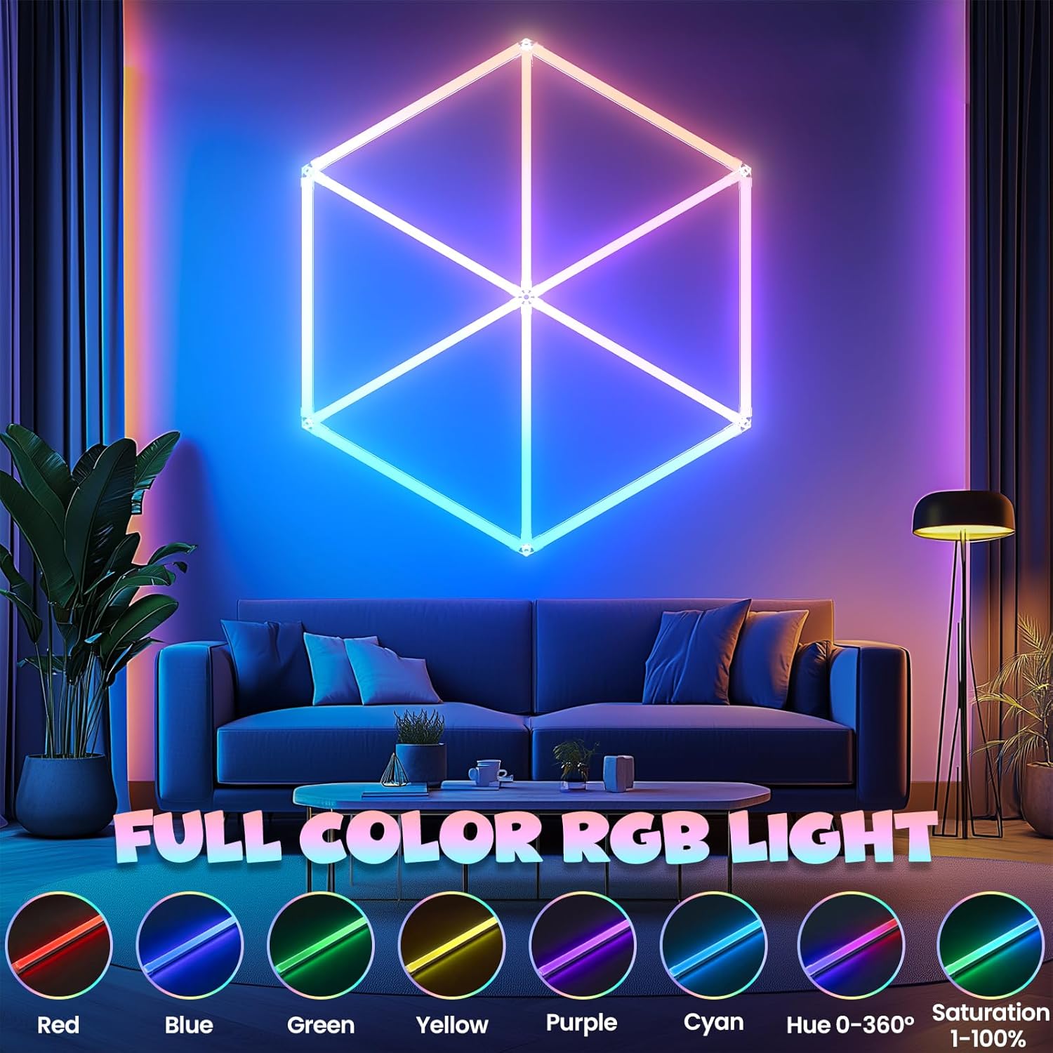 Hexagon Garage Lights RGB - Music Sync Mode with 358 Dynamic Colors, Wireless APP，Voice Control for Man Caves, Game Rooms, Bars