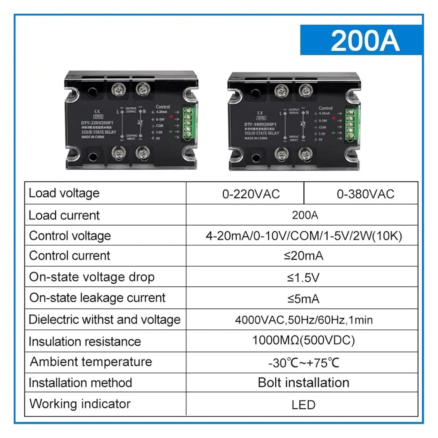 1pcs Voltage Regulator Relay 220V 380V Stabilizer Module Power Barrier Controller Enhanced Single Phase AC 10A-200A(OneColor)