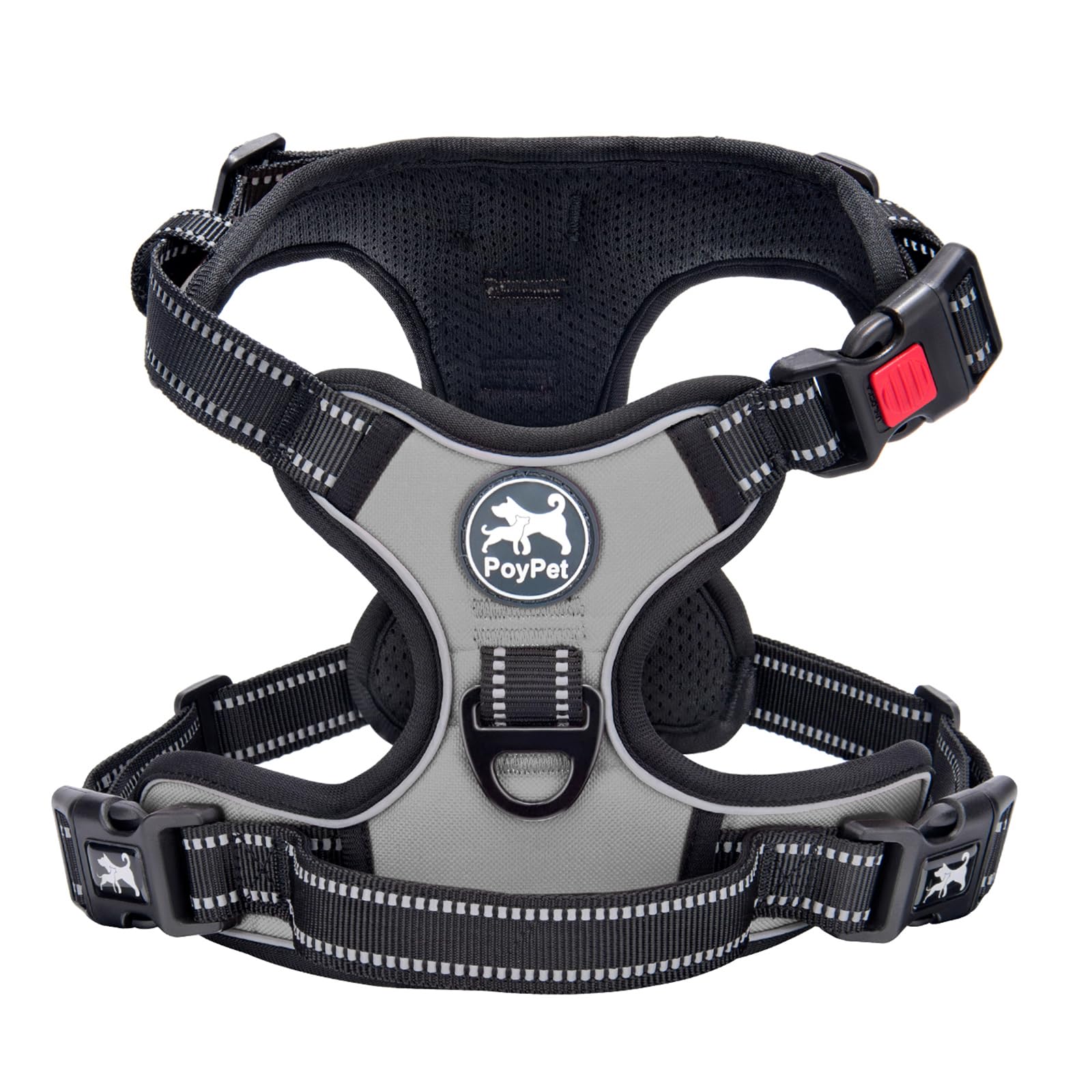 PoyPet No Pull Dog Harness with Neck Release Buckle, Reflective No-Choke Harness with 2 Leash Clip