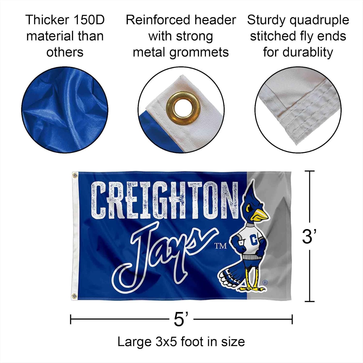 Creighton Bluejays Mascot Large Grommet Banner Flag