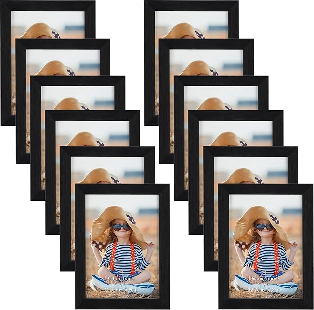 EXYGLO Black 7x5 Photo Frames Set of 12, Multiple Picture Frame 5x7 with Real Glass, 5x7 Photo Frame for Wall & Tabletop Display