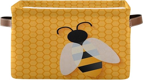 Cesta cuadrada de almacenamiento con diseño de abeja, cesta organizadora compresible de tela con asa para dormitorio, guardería, oficina, 1 unidad