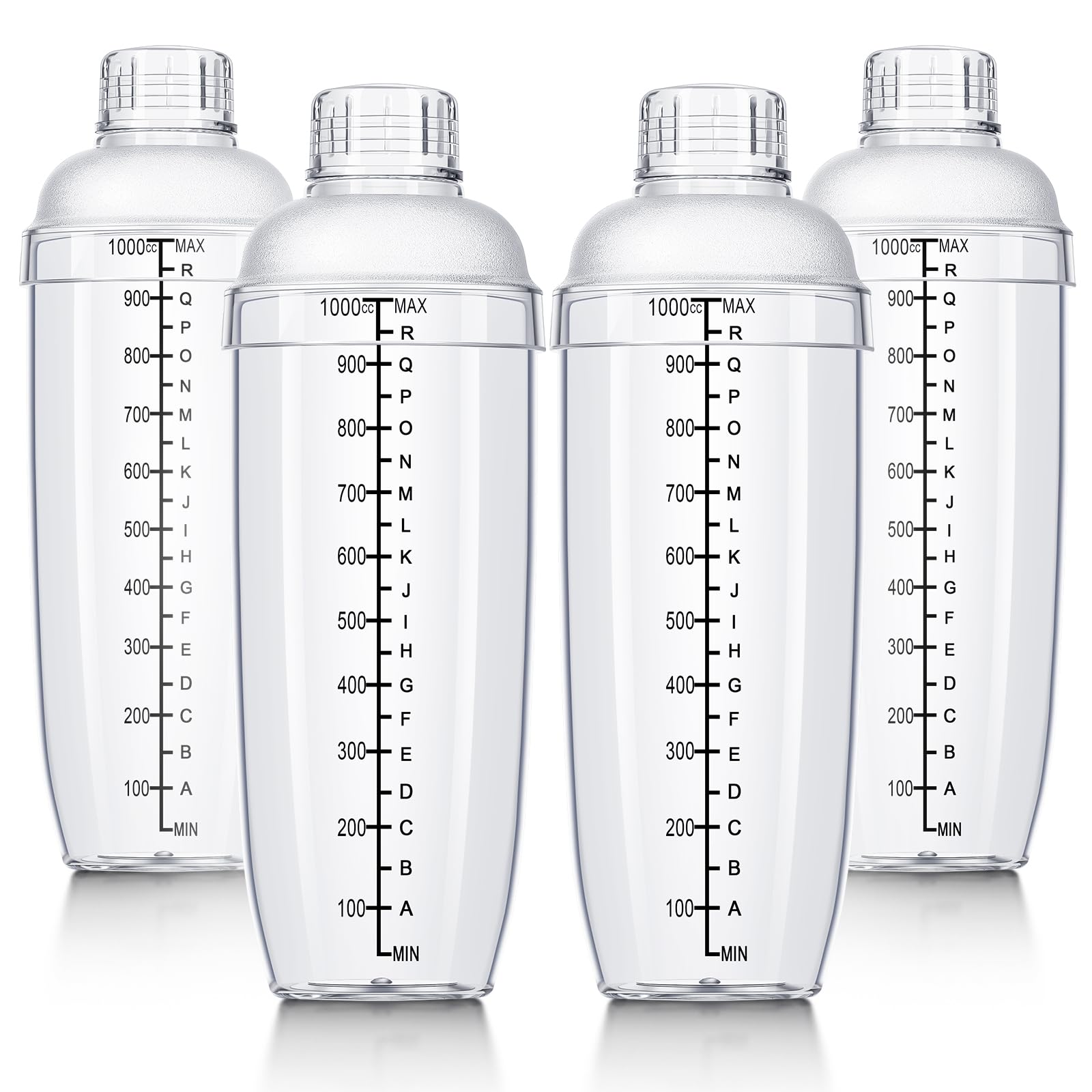 Coctelera de plástico de 4 piezas, mezclador de bebidas de mano, agitador de té de burbujas con escamas y colador, taza transparente con medidas, herramienta de mezcla para té, café, leche