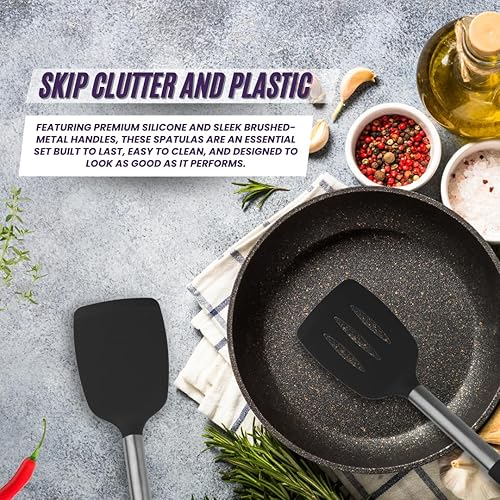 Miniatura 9 de Juego de espátulas de silicona prémium (2 piezas)  Alta resistencia al calor, agarre antideslizante  para hornear, cocinar, mezclar  sin BPA, gran