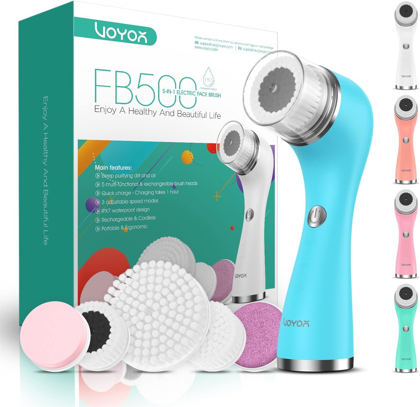 VOYOR Facial Cleansing Brush, Rechargeable Electric Face Cleanser Brush