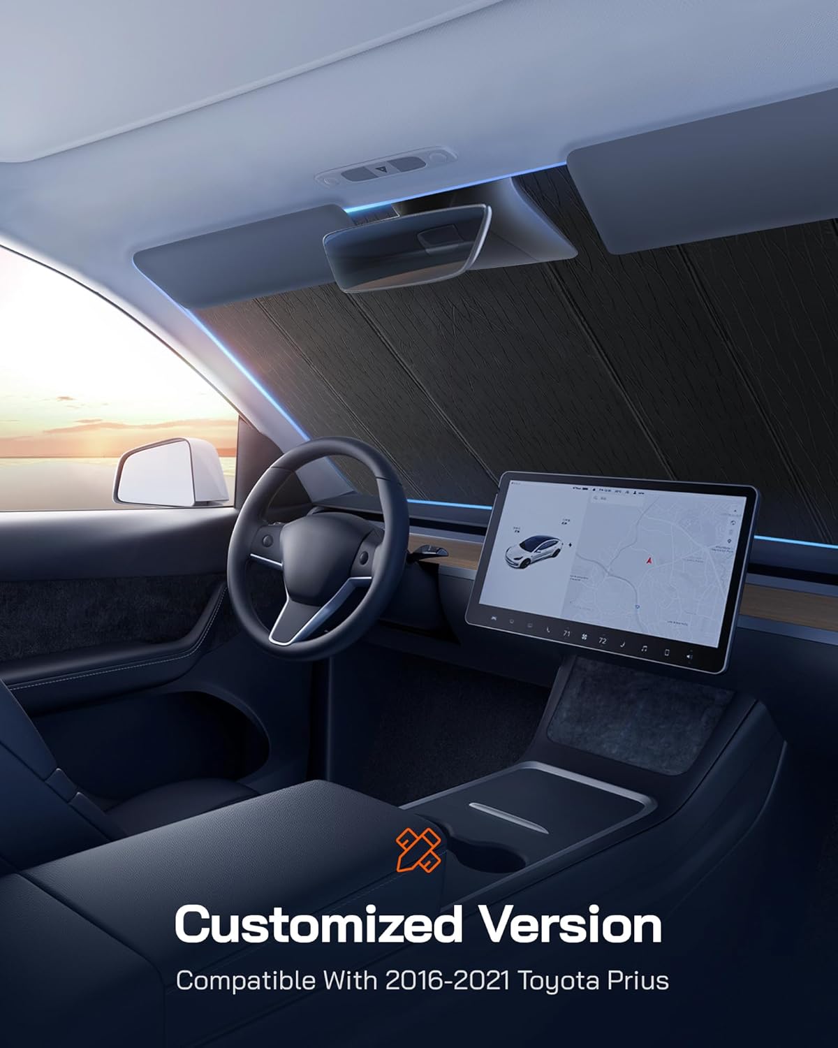 Windshield Sunshade for Toyota Prius 2016-2021 (Gen 4 / XW50) Hybrid, Reversible Silver/Black