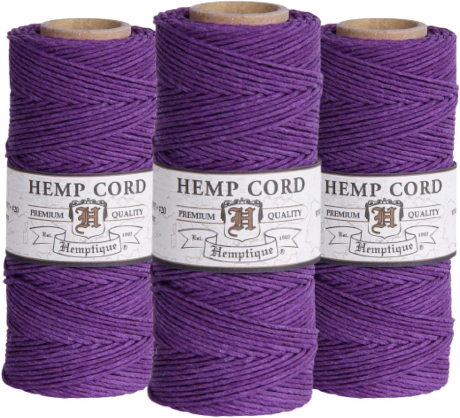 Hemptique 100% Hemp Cord Spool - #20 (1mm Thick) 205ft - 3 Spool Pack - Beading, Jewelry Making, Macramé, Scrapbooking, Crafting & More - Purple