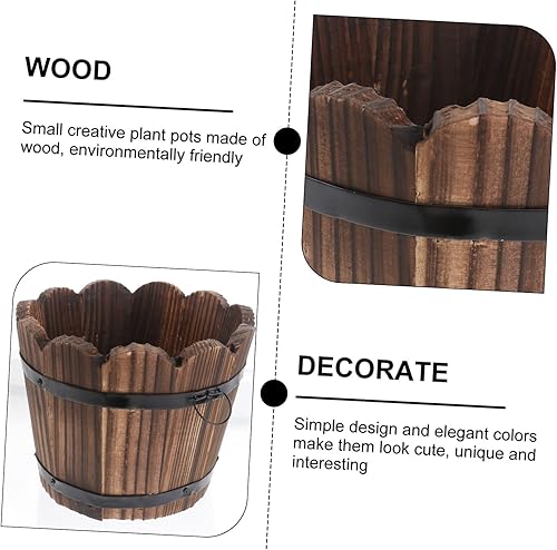 Miniatura 2 de Yardwe Maceta suculenta de madera retro de madera maciza carbonizada decoración de escritorio maceta cerámica decoración del hogar Ic ollas