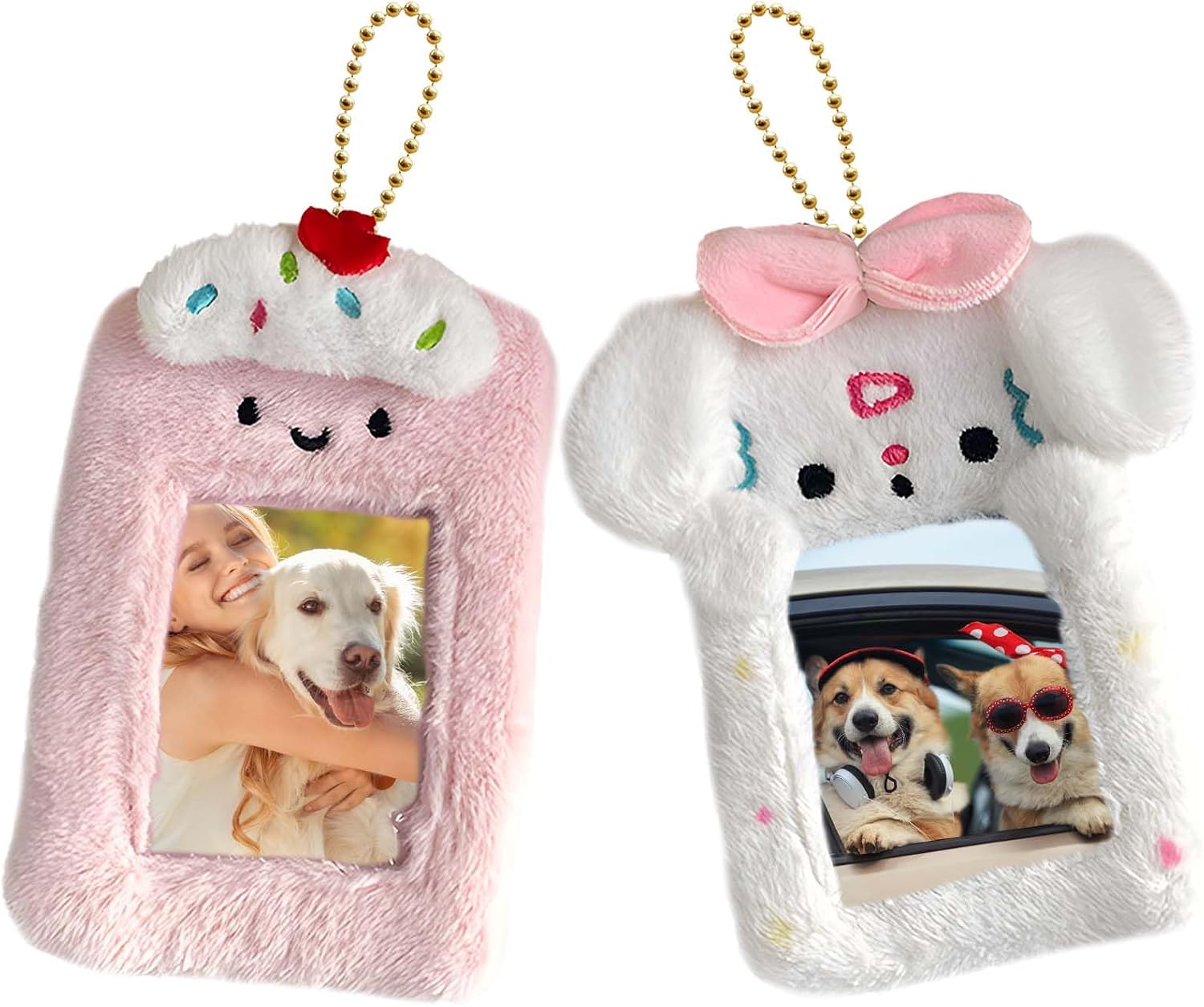 Strawberry and Dog Design Photocard Holder Keychain - 2 Pieces Portable and Protective Card Cover